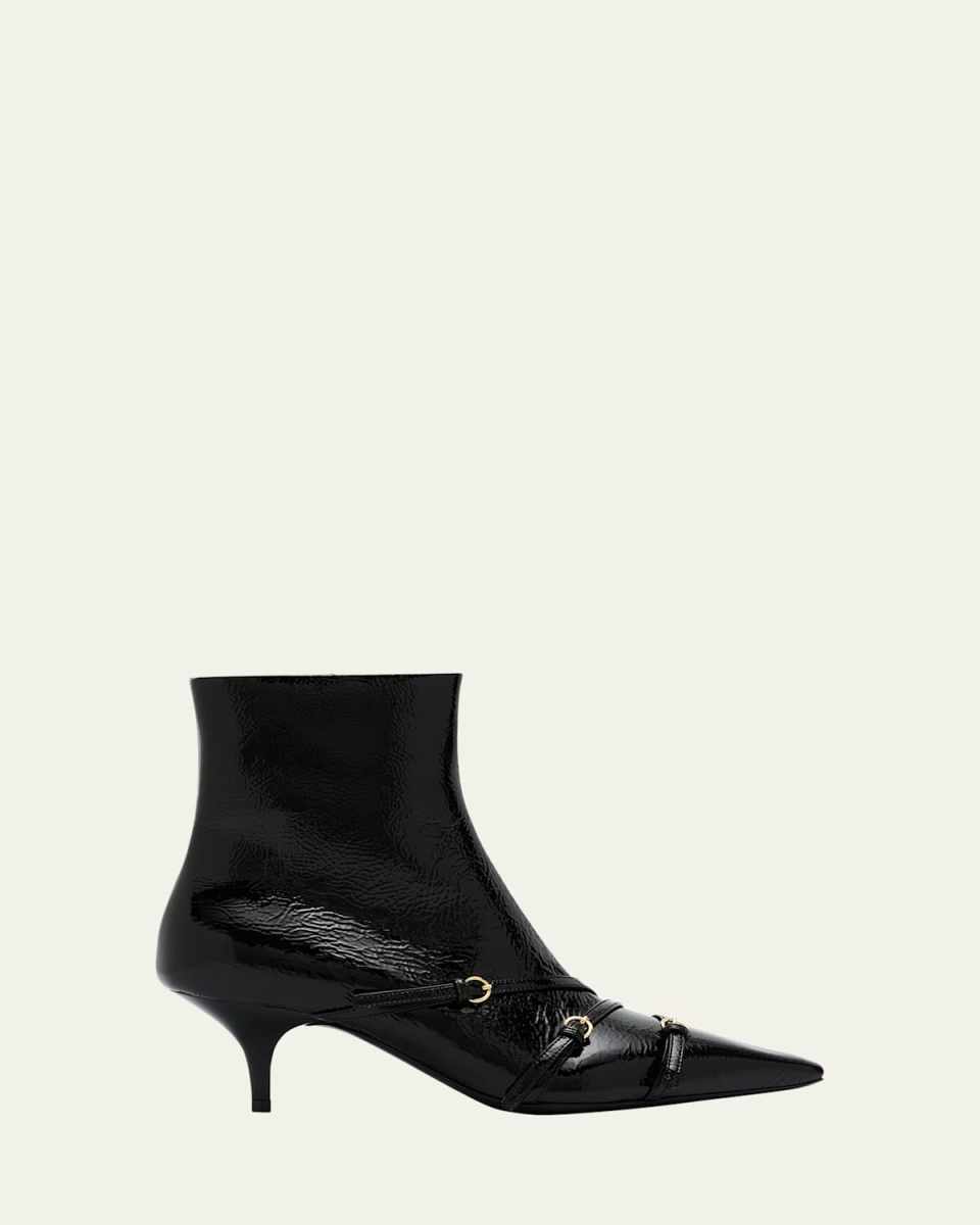 Leather Buckle Trio Ankle Booties